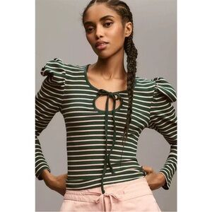 Anthropologie Puff Shoulder Ribbed shirt